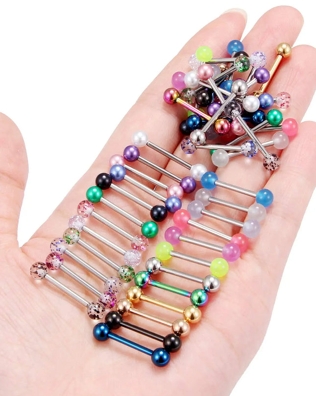 48 Pcs/2 Pcs Nipple Ring Tongue Ring Surgical Steel Straight 14G Barbell Piercing Jewelry 12MM 14MM 16MM Women's and Men's Glow