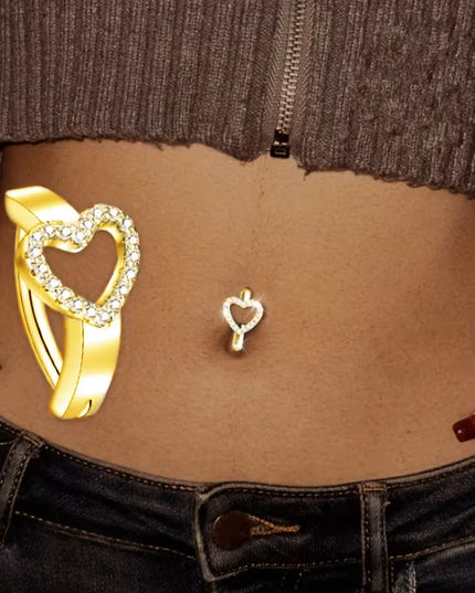1PCS Heart Crystal Belly Button Rings For Women Fashion Reverse Belly Piercing Buckle Butterfly Navel Barbell Body Jewelry Gift