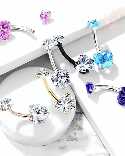 G23 Titanium Heart Shaped Belly Button Ring 14G Clear CZ Women's Navel Piercing Hypoallergenic Sexy Body Jewelry