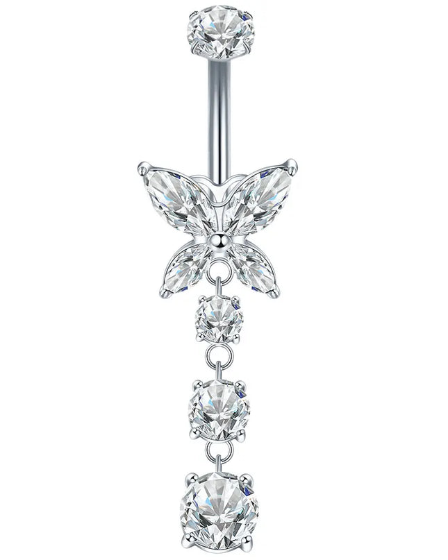 1Pc Titanium Belly Button Piercing Ring for Women CZ Heart Butterfly Dangle Navel Ring Belly Piercing Body Jewelry