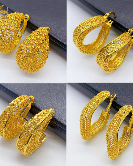 Dubai Simple Fashion Gold Plated Hollow Pierced Earrings Piercings Cartilage Ear Ring for Women Bride Ornament Gift Fine Jewelry