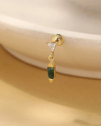 Aide 1PC 925 Sterling Silver 18K Gold Threaded Piercing Earring Women Ins Green Red Colors Zircon  Ear Bone Nail Gift Jewelry