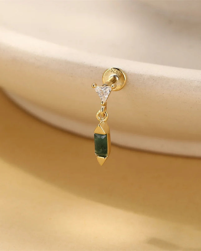 Aide 1PC 925 Sterling Silver 18K Gold Threaded Piercing Earring Women Ins Green Red Colors Zircon  Ear Bone Nail Gift Jewelry
