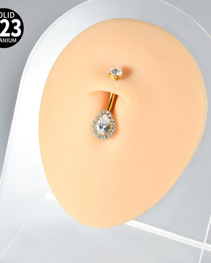 1PC Sexy Exquaisite Waterdrop Full Zirconia Paved Belly Button Ring 14G G23 Impalnt Titanium Internal Thread Navel Belly Ring