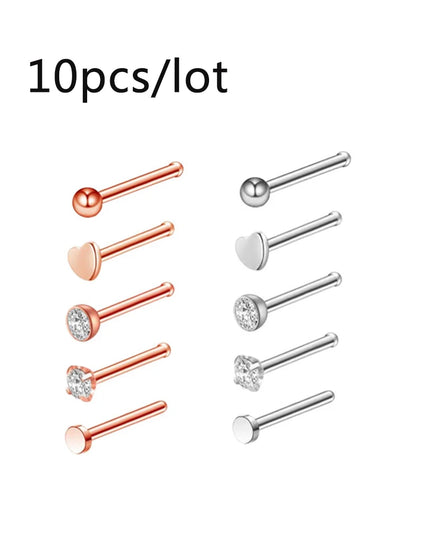 3/4/5/8/10/15/30pcs/lot Fake Nose Studs Ring Piercing Sets L-S-Shaped Curved Nose Rings Pack Steel Star Heart Moon Nose Jewelry