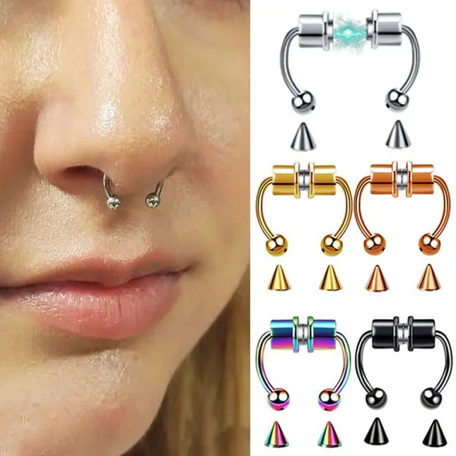 Stainless Steel Magnet Nose Ring Fake Piercing Horseshoe Rings Nose Clip Non-pierced Nose Hoop Fashion Women Men Body Jewelry