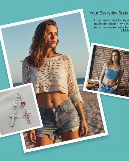 Sexy Cross Belly Navel Piercing Stainless Steel Fashion Belly Ring For Women Body Jewelry
