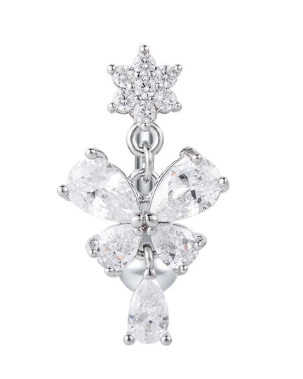 Zircon Bow Belly Button Rings Flower Head Butterfly Design Dangle Belly Rings 316 Stainless Steel Cute Reversed Navel Rings