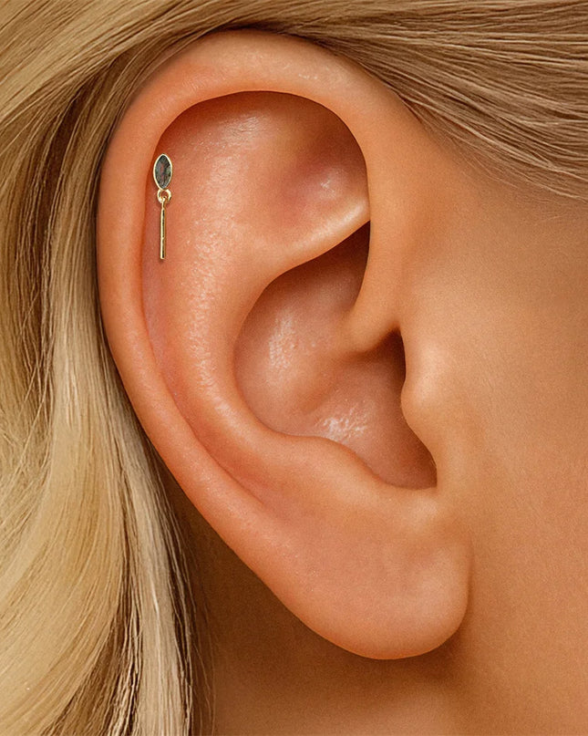Aide 1PC 925 Sterling Silver 18K Gold Threaded Piercing Earring Women Ins Green Red Colors Zircon  Ear Bone Nail Gift Jewelry