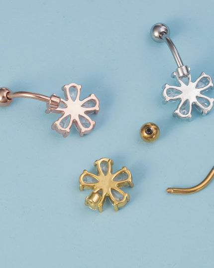 1pc Belly Button Ring Piercing Jewelry Sexy Flower Shape Navel Piercing Stainless Steel Synthetic Zirconia Material Daily Wear