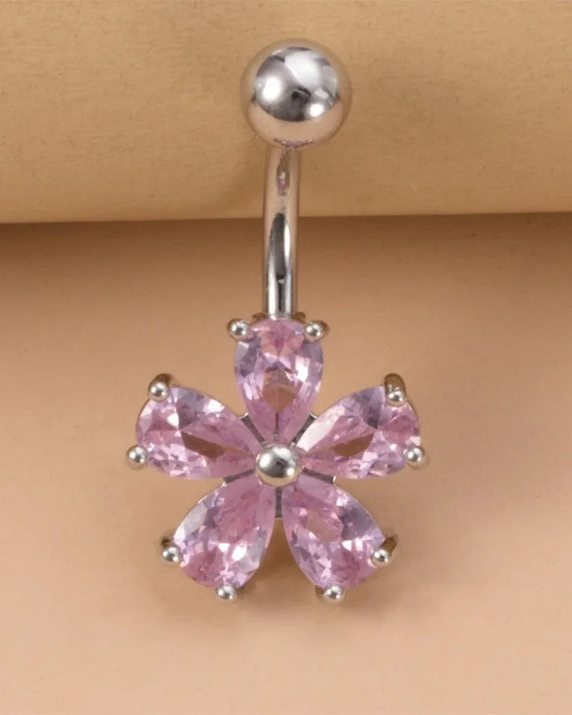 Beach Simple Belly Button Rings Crystal Flower Navel Ring Stainless Steel Zircon Body Piercing Jewelry Sexy