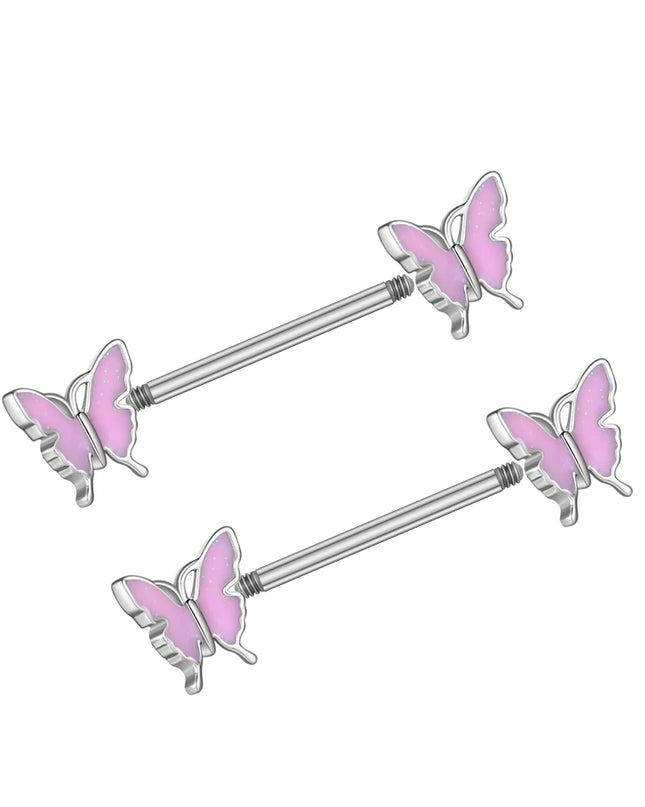 A Pair Cute Heart Dangled Nipple Piercings Barbell for Women Pink Color Moon Butterfly Shaped Sexy Nipple Rings Shield Bar Sets