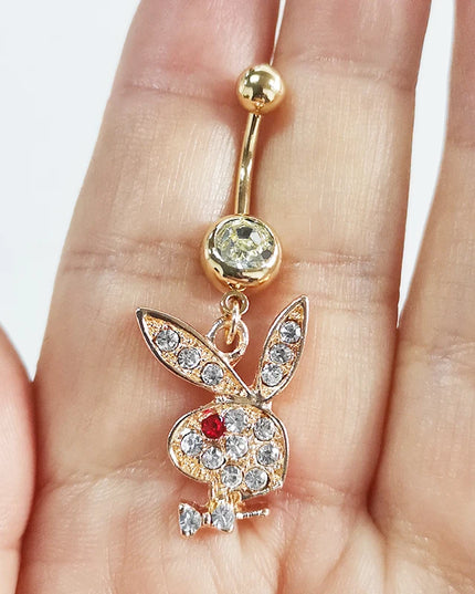 1pc Belly Button Rings Bunny Navel rings Gold color Rabbit Belly Rings for Women Gem stone Pink Bunny Fake Belly Piercing Ring