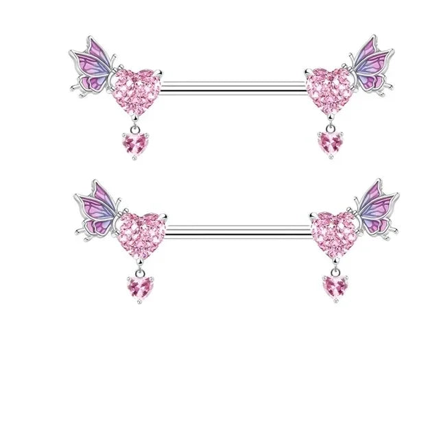 2 Pcs Stainless Steel Pink Nipple Piercing Jewelry Heart Wings Niplple Barbell Moon Devil Nipple Rings Body Piercing Pezon Mujer