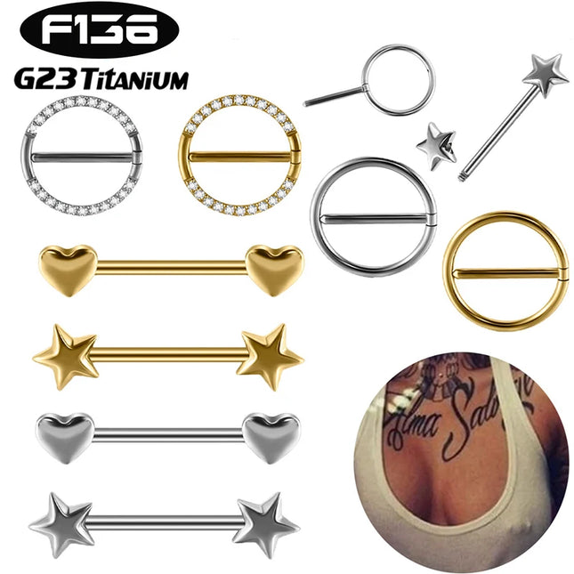 2PC G23 Titanium Goth 14G Circular Nipple Shield CZ Clicker Jewelry Round Nipple Ring Barbell Piercing Jewelry For Women Girls