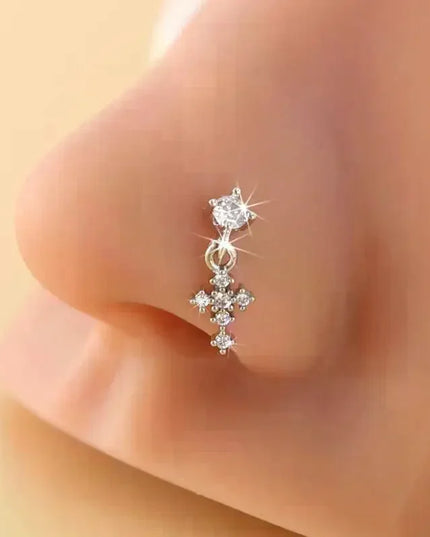 Dangle Nose Rings For Women Cross Zircon Nose Piercing Jewelry L Shape Nose Studs Body Jewelry Accessories
