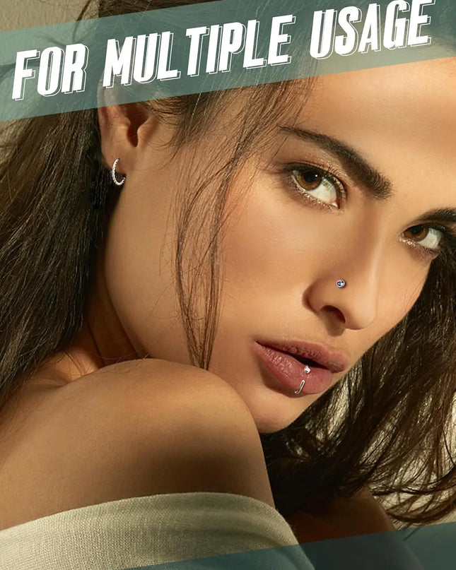 Bobisty 1Pc Nose Rings for Women Men Surgical Stainless Steel Retainer Clear Nose Rings Hoops Cartilage Tragus Piercing Jewelry