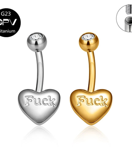 ASTM G23 Titanium Love Belly Button Ring Engraved Letters Internal Thread Women's Pierced Jewelry Belly Button Ornament