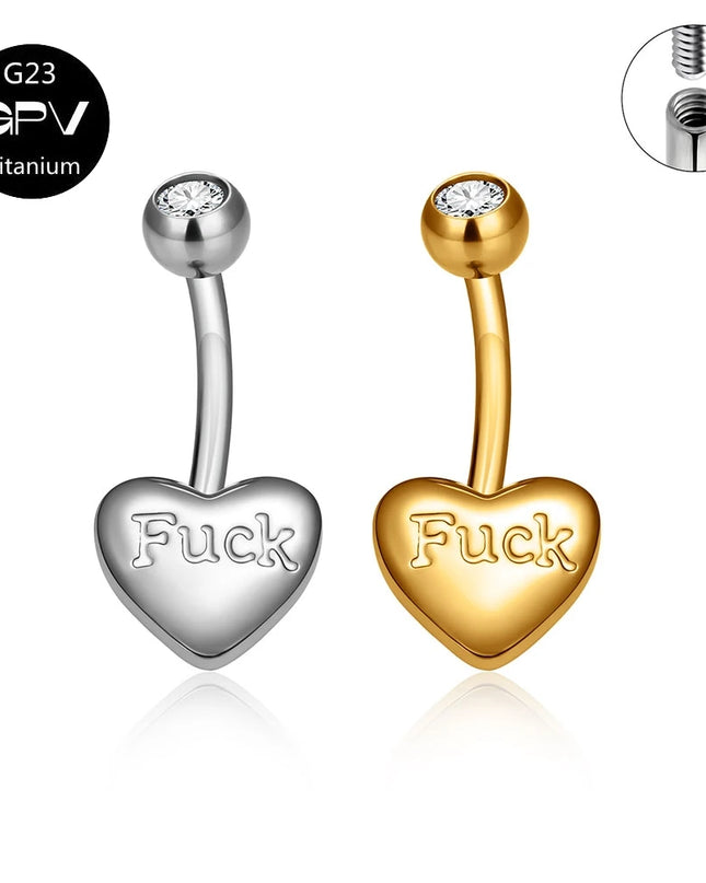 ASTM G23 Titanium Love Belly Button Ring Engraved Letters Internal Thread Women's Pierced Jewelry Belly Button Ornament
