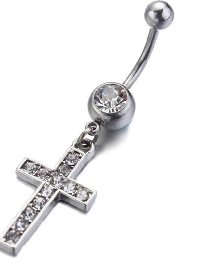 1 Pcs Fashion Zircon Dangling Belly Button Rings Navel Cross Piercing Earrings Belly Piercing Sexy Body Steel Jewelry