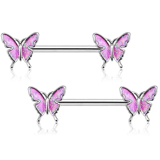 2 Pcs Stainless Steel Pink Nipple Piercing Jewelry Heart Wings Niplple Barbell Moon Devil Nipple Rings Body Piercing Pezon Mujer