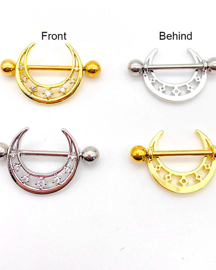 1PC Sexy Moon Nipple Rings Stainless Steel Tongue Barbell Nail Ear Bone Stud Nipple Piercing Body Jewelry for Women