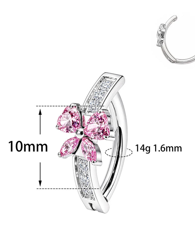 Belly Button Piercing 14G ASTM F136 Titanium Bow Shaped Zirconia Inlaid Anodized Hinged Clicker Ring For Women Body Jewelry