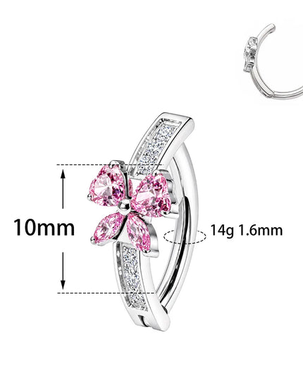 Belly Button Piercing 14G ASTM F136 Titanium Bow Shaped Zirconia Inlaid Anodized Hinged Clicker Ring For Women Body Jewelry