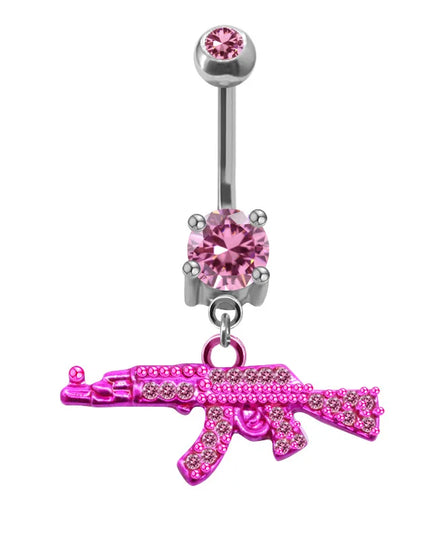 Belly Button Rings Gun Piercing Navel Ring Clear Gem Navel Button Ring Body Jewelry Ombligo Nail Belly Piercing for Women Girls