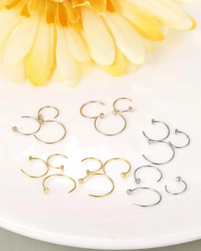 FASACCO 22G Surgical Steel Nose Rings Hoop for Men Women C-Shape Flat Thin Nose Ring Cartilage Tragus Ear Body Piercing Jewelry