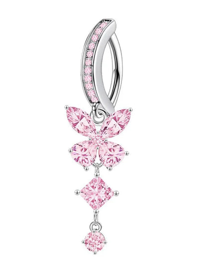 Pink Butterfly Belly Button Piercing Jewelry Women Cz Navel Barbell Fashion Crystal Reverse Curved Belly Rings Piercing Ombligo