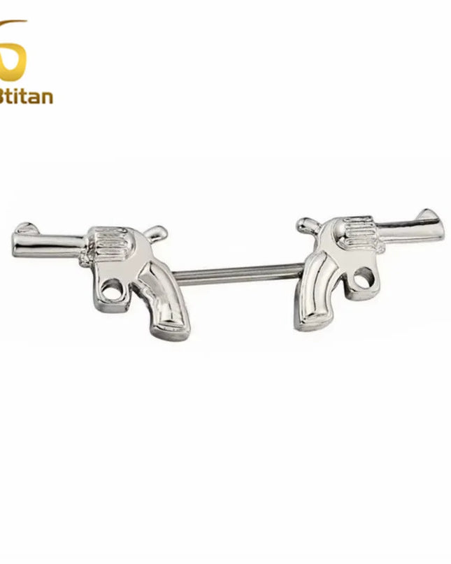 2pcs Gun Surgical Piercing Nipple Rings for Women Men 14G Titanium Steel Industrial Barball Nipple Piercing Sexy Body Jewelry