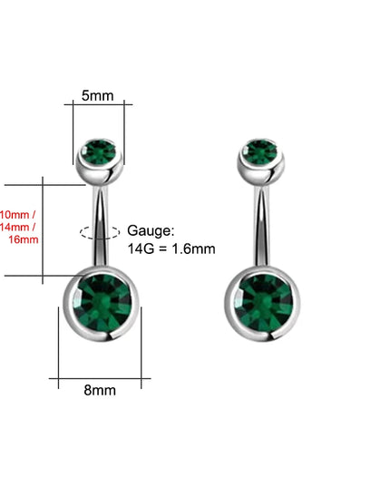 14G Belly Button Piercing Ring, Surgical Steel CZ Crystal Gem Internally Threaded Belly Button Ring Piercing Jewelry