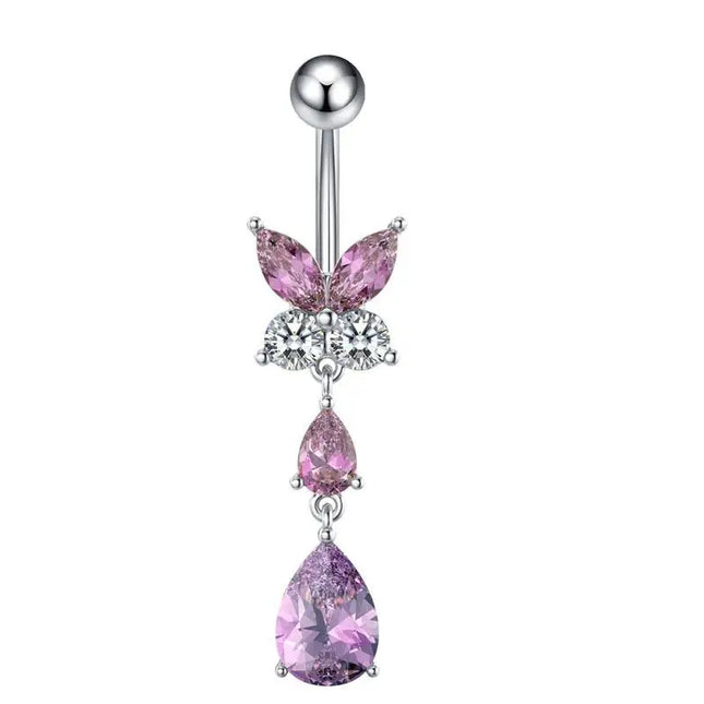 Belly Button Rings Mixed Purple Zircon Dangle Design Stainless Steel Durable Navel Rings for Daily Outfit Matching