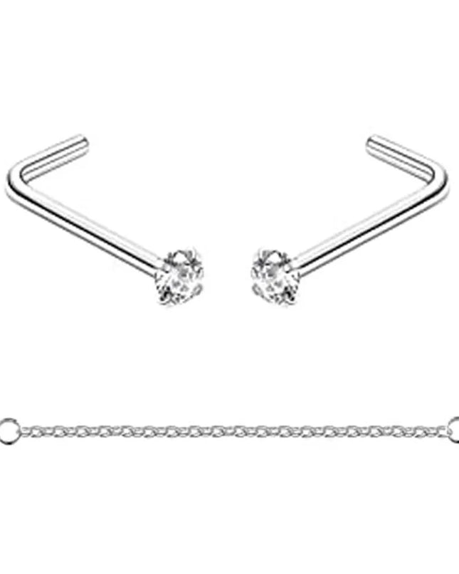 Nose Rings Chain Piercing Across Double with Chain Studs with Chain 20G Piercing Stud Nostril Jewelry for Women Men