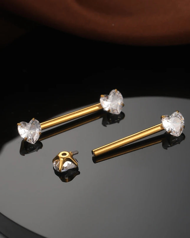 1/5PCS Titanium 14G Nipple Piercing Jewelry Crystal CZ Nipple Rings For Women Girls Heart Zircon Nipple Barbells Mamilo Piercing