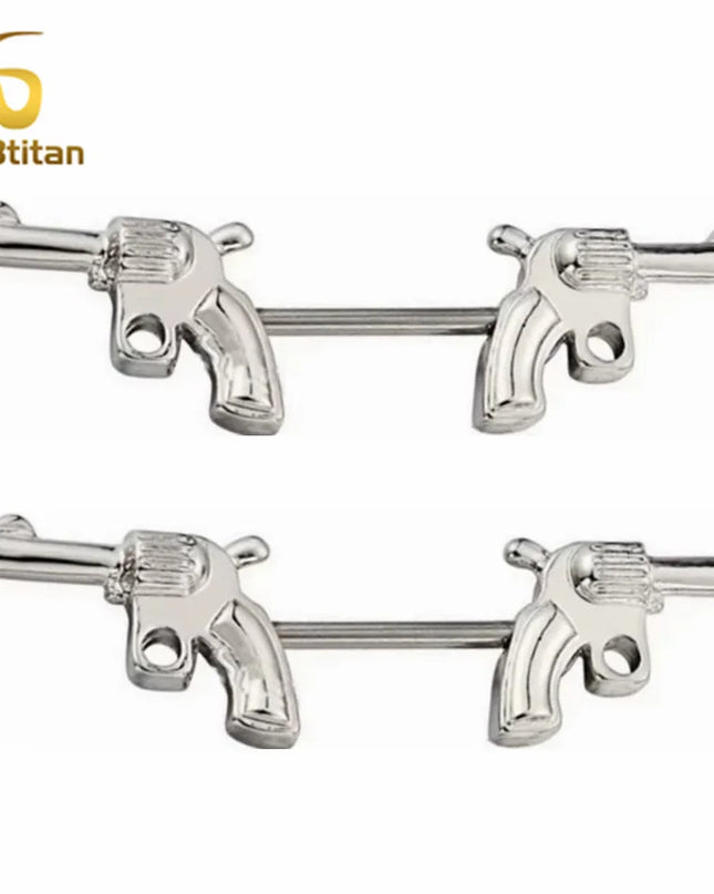 2pcs Gun Surgical Piercing Nipple Rings for Women Men 14G Titanium Steel Industrial Barball Nipple Piercing Sexy Body Jewelry