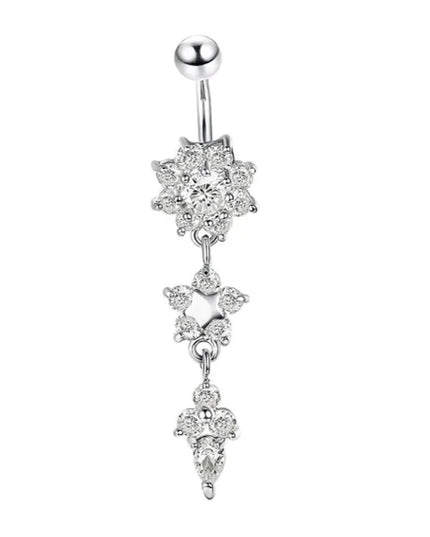 Fashion Zircon Heart Belly Button Piercing for Women Stainless Steel Long Flower Pendant Navel Rings Piercing Ombligo Jewelry