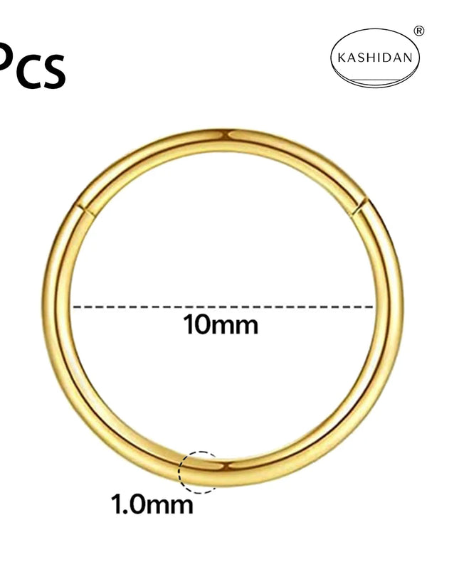 18G gold nose ring for men and women, hinged clicker septum ring for nose/cartilage/body piercing jewelry, 6mm/8mm/10mm/12mm