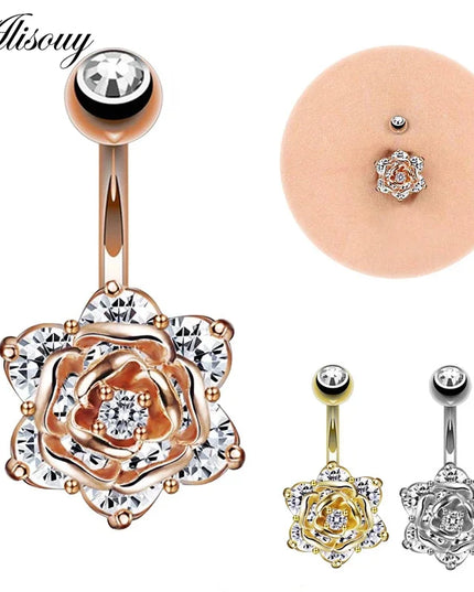 Belly piercing Rose flower navel piercing cute belly button rings piercing navel surgical steel women fashion christmas gifts