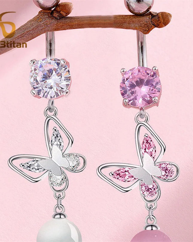 Long Belly Button Rings for Women 14G Titanium Bar Butterfly Heart Charms Dangle Navel Piercing Jewelry Beach Sexy Accessories