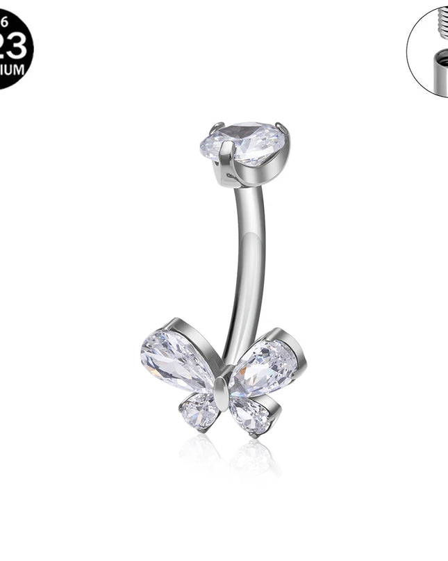 F136 G23 Titanium Belly Button Rings Hypoallergenic Internal Thread Butterfly Cloud Heart with Crystals Body Piercing Jewelry