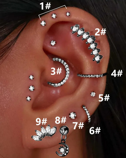 Stainless Steel Hoop Piercing Earring For Women Zircon CZ Cartilage Piercing Helix Daith Conch Tragus Rook Lobe Ear Ring Jewelry