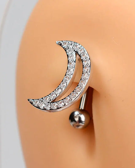 1Piece 14G Stainless Steel Belly Button Rings Crystal Zircon Moon Navel Rings Earring Belly Piercing Sexy Body Jewelry Ombligo