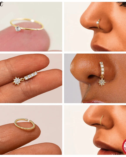 Aide Sterling Silver 925 Pierceing Zircon Nose Ring Simple Round Size Printing Twist Rope Nose Ring Women Jewelry Nose Rings 1pc