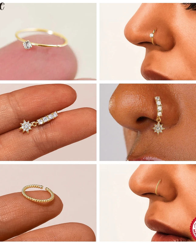 Aide Sterling Silver 925 Pierceing Zircon Nose Ring Simple Round Size Printing Twist Rope Nose Ring Women Jewelry Nose Rings 1pc