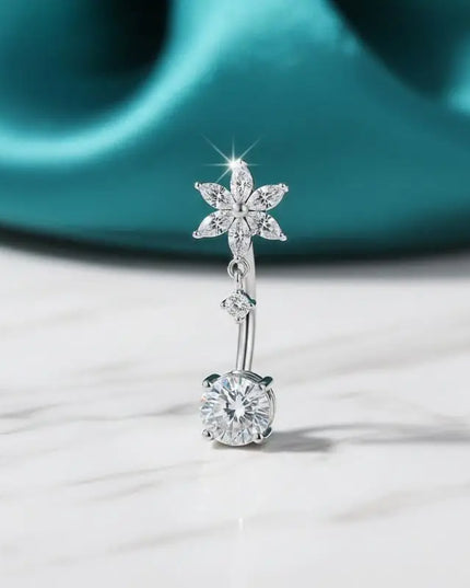 1 Pcs Stainless Steel Belly Button Rings With Shiny Butterfly Flower Dangle For Daily Wear Beach Party Piercing Jewelry Gift