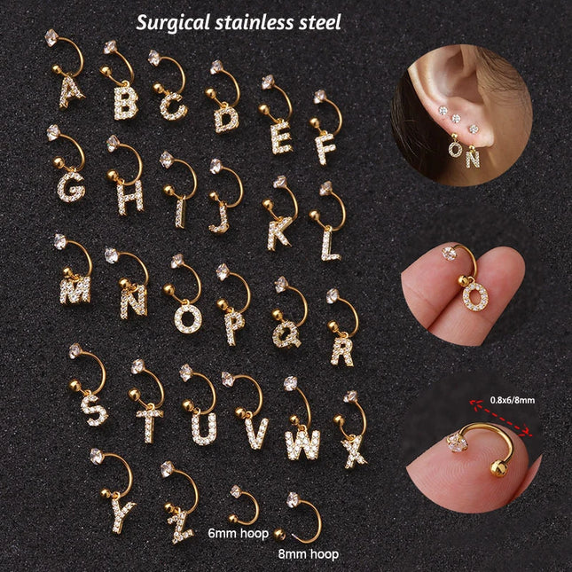 1Pc  English Letter Piercing  Tragus Piercing Jewelry Septo Nose Lip Ear Septum Cartilage Captive Hoop Ring Jewelry Pendientes