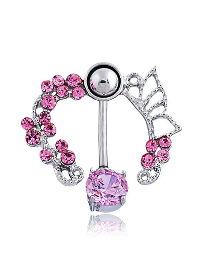 Steel Belly Button Rings Pink Crystal Piercing Navel Heart Style Navel Piercing Earring Belly Piercing Sexy Body Jewelry Ombligo