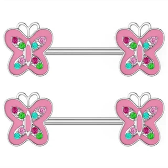 2 Pcs Stainless Steel Pink Nipple Piercing Jewelry Heart Wings Niplple Barbell Moon Devil Nipple Rings Body Piercing Pezon Mujer